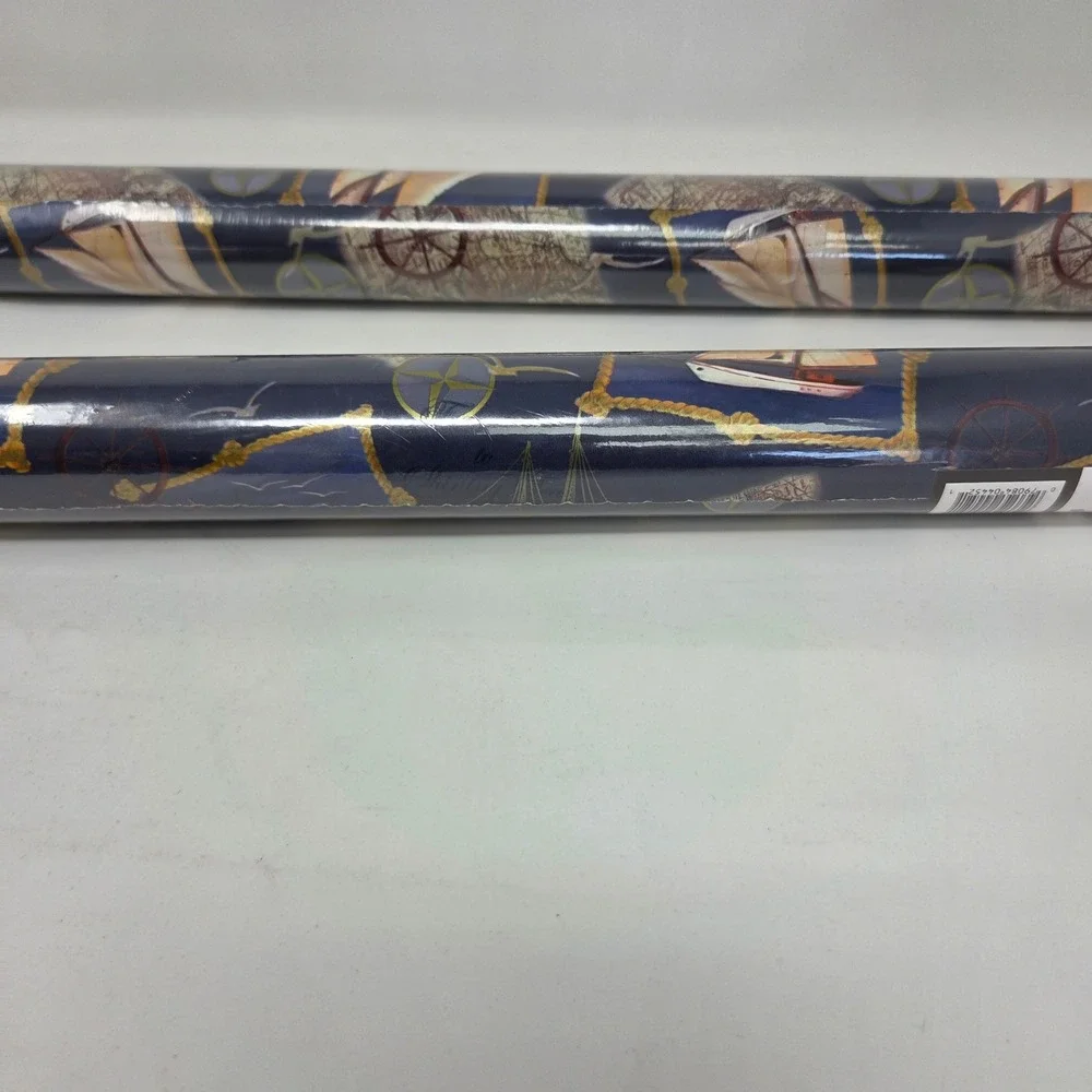 Jessica Stewart Ships Giftwrap 2 Rolls Nautical Navy‎ Blue 24in x 20ft 80 Sq Ft